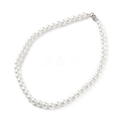 Glass Pearl Round Beaded Necklace for Men Women NJEW-JN03923-02-1