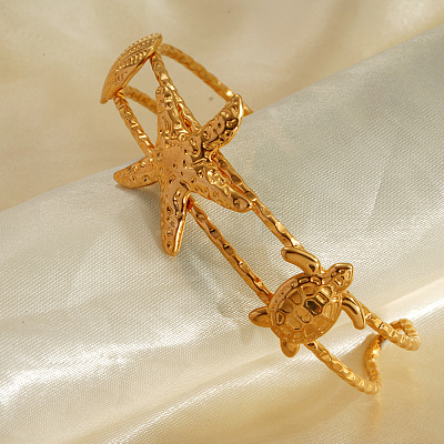 Ocean 304 Stainless Steel Starfish Turtle 2-Strand Cuff Bangles for Women WGE47DB-01-1