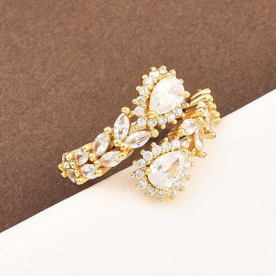 Brass Micro Pave Cubic Zirconia Cuff Rings for Women RJEW-Z113-48G-1