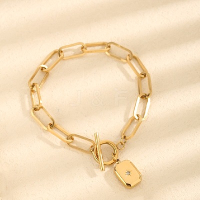 304 Stainless Steel Micro Pave Cubic Zirconia Charm Bracelets FS-WGF72BA-03-1