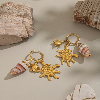 Brass Shell Shape with Turtle Hoop Earrings RM6529-1