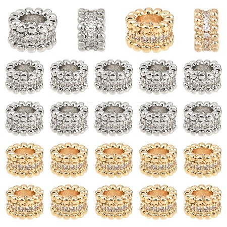 10Pcs 2 Colors Brass Micro Pave Cubic Zirconia European Beads KK-YW0004-30-1