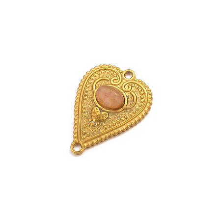 Stainless Steel Pave Dyed Sandy Brown Natural Agate Peach Heart Connector Charms PW-WG0EEB2-05-1