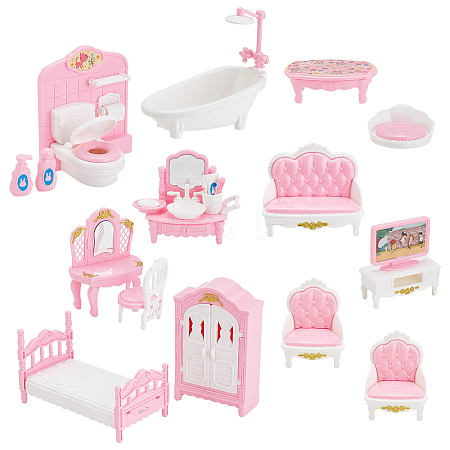   Plastic Doll Bedroom & Bathroom & Living Room Furniture Kit DIY-PH0022-06-1