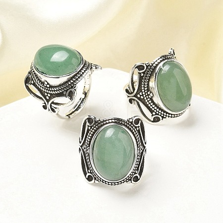 Natural Green Aventurine Adjustable Rings RJEW-I108-02AS-08-1