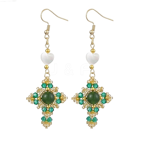 Natural Mixed Stone & Glass Seed Beads Dangle Earrings for Women EJEW-MZ00213-05-1