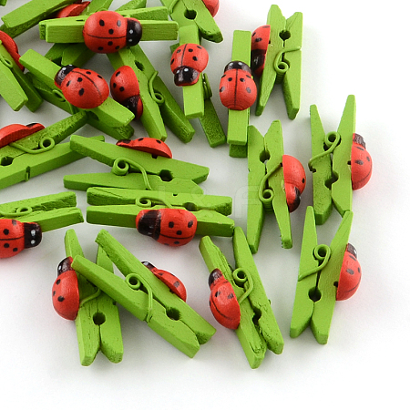 DIY Wooden Craft Ideas Party Photo Wall Decorations Ladybug Wood Clothespins Postcards Note Pegs Clips AJEW-Q107-01-1