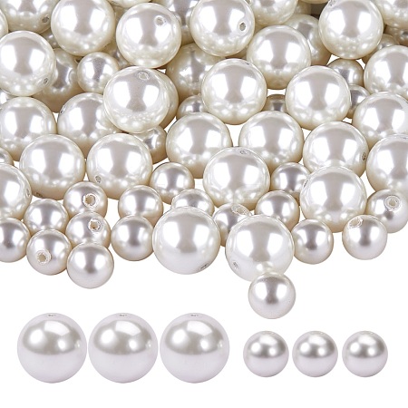 100Pcs 2 Style Glass Pearl Beads HY-SZ0001-01-1