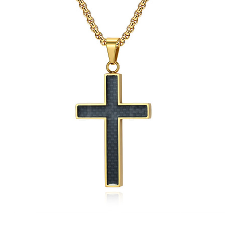 304 Stainless Steel Religion Cross Pendant Box Chain Necklaces for Men WGC31A9-02-1