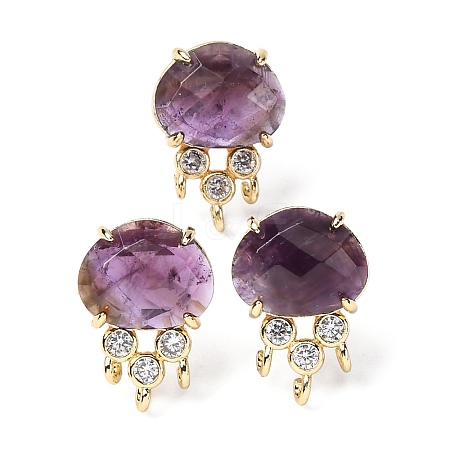 Brass Micro Pave Cubic Zirconia Stud Earring Findings with Natural Amethyst KK-Z096-05G-03-1