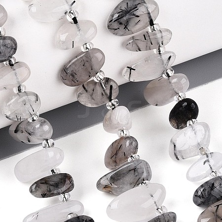 Natural Black Tourmalinated Quartz Beads Strands G-Z091-A31-1