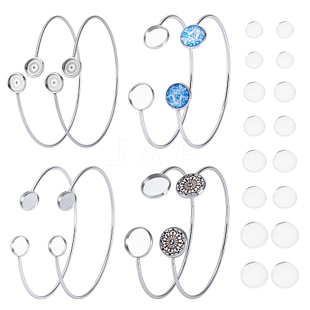 8Pcs 4 Styles 304 Stainless Steel Cuff Blank Bangle Bases with Flat Round Tray STAS-UN0064-29-1