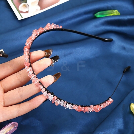 Natural Cherry Quartz Glass Hair Bands PW-WG3532A-09-1