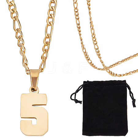 1Pc 304 Stainless Steel Figaro Chain Number Pendant Necklaces NJEW-BBC0001-28E-G-1