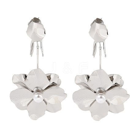 Flower Iron Dangle Stud Earrings EJEW-L096-006P-1