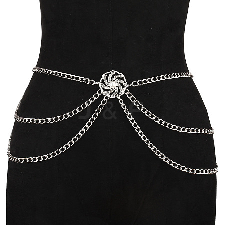 Aluminum and Alloy Crystal Rhinestone Sun with Imitation Pearl 3 Layered Waist Chains FS-WG9586B-02-1