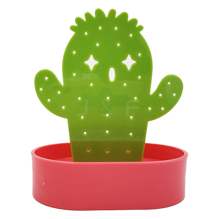 Lime Green Cactus Man Resin Earring Display Stands with Oval Trays PW-WGC2946-02-1