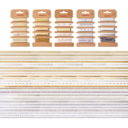 5 Sets 5 Styles Polyester Printed Satin Ribbon & Grosgrain Ribbons Sets OCOR-TA0001-40-1