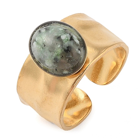 Oval Natural African Turquoise(Jasper) Finger Rings RJEW-Z057-12G-02-1