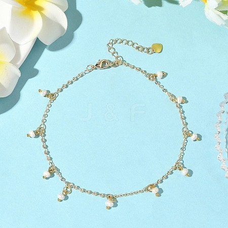 Natural Cultured Freshwater Pearl Rondelle Tassel Anklets AJEW-AN00718-1