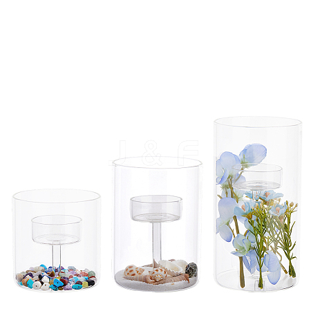 3Pcs 3 Styles Transparent Glass Candle Holders DJEW-FH0001-32-1
