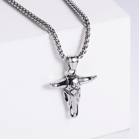 Retro Rock Punk Men's Bull Head 304 Stainless Steel Pendant Necklaces QT5841-1-1