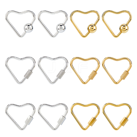12Pcs 6 Styles Stainless Steel Screw Locking Carabiner STAS-HS0001-62-1