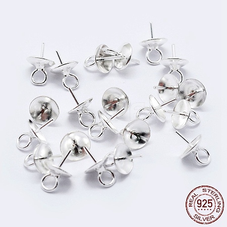 925 Sterling Silver Cup Pearl Bail Pin Pendants STER-F036-04S-4mm-1