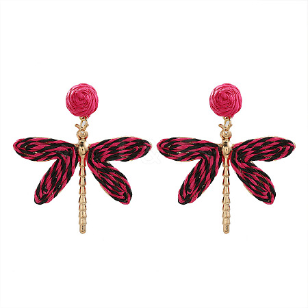 Alloy & Raffia Dangle Stud Earrings FS-WGCB008-03-1