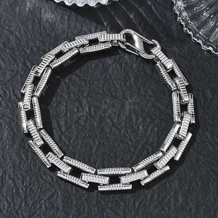 304 Stainless Steel Textured Rectangle Link Chain Bracelets SA-CBA2696-20P-1