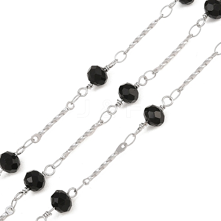 304 Stainless Steel Twist Bar & Glass Rondelle Faceted Bead Link Chain GL-CBA23D8-01P-1