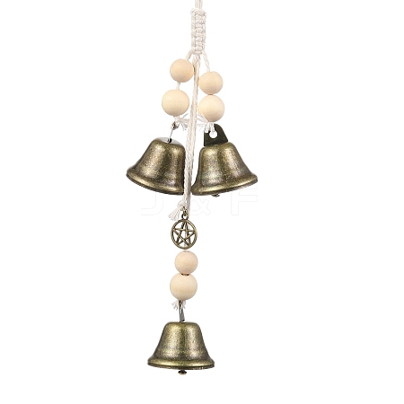 Iron Bell & Alloy Flat Round with Star Pattern Charm Hanging Ornaments HJEW-JM02470-1