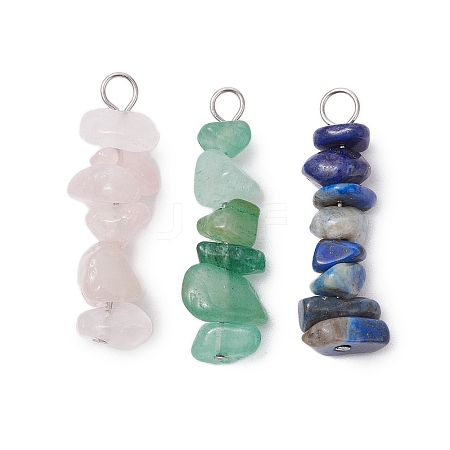 3Pcs Natural Rose Quartz & Green Aventurine & Lapis Lazuli Chip Beaded Constellation Pendants PALLOY-JF03043-12-1