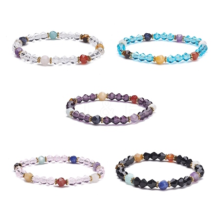 Chakra Theme Natural Mixed Stone Round Beads Stretch Bracelet BJEW-JB07248-1