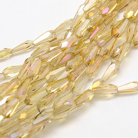 Faceted Rainbow Plated Teardrop Electroplated Glass Beads Strands EGLA-F104-07A-1