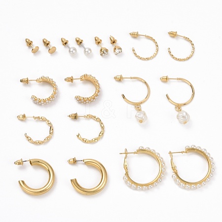 Ring & Round Rhinestone Stud Earrings EJEW-D277-09G-1