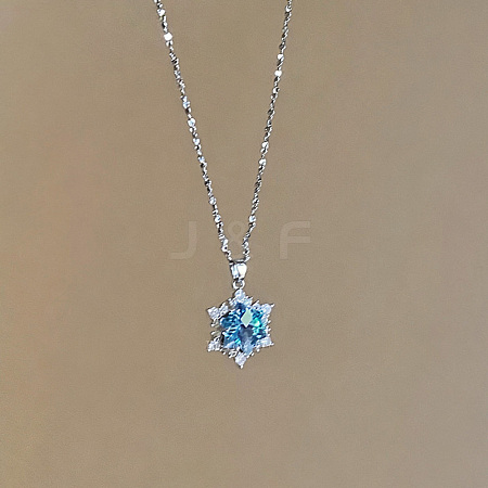 Christmas Alloy Rhinestone Snowflake Pendant Necklaces for Women WG6BE39-02-1