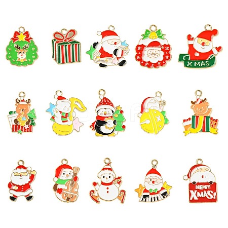 30Pcs 15 Styles Christmas Music Theme Alloy Enamel Pendants FIND-CJ0002-53-1