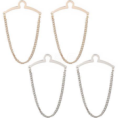 4Pcs 2 Colors Brass Hanging Chains Collar Pins Tie Clips AJEW-SC0004-03-1