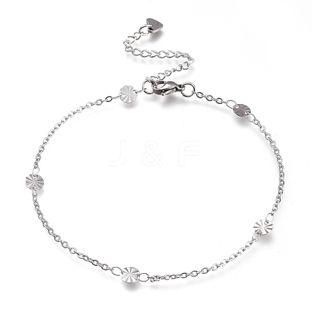 Tarnish Resistant 304 Stainless Steel Cable Chain Anklets AJEW-M026-04P-1