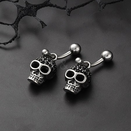 Skull 316 Surgical Stainless Steel Belly Button Rings/Earrings EJEW-G416-02AS-1