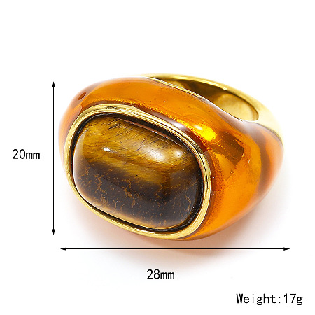Oval 304 Stainless Steel with Natural Tiger Eye Finger Rings FS-WGC5475-04-1