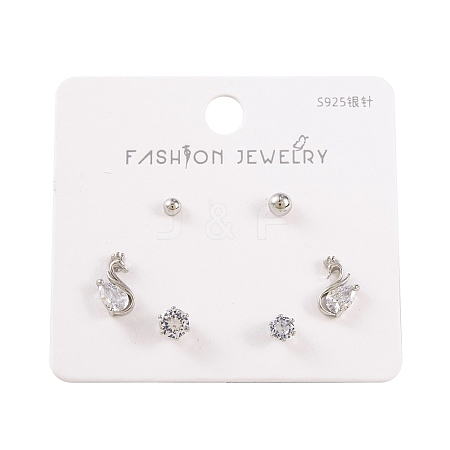 6 Pcs Brass Mirco Pave Clear Cubic Zirconia Ear Studs EJEW-S218-01P-05-1