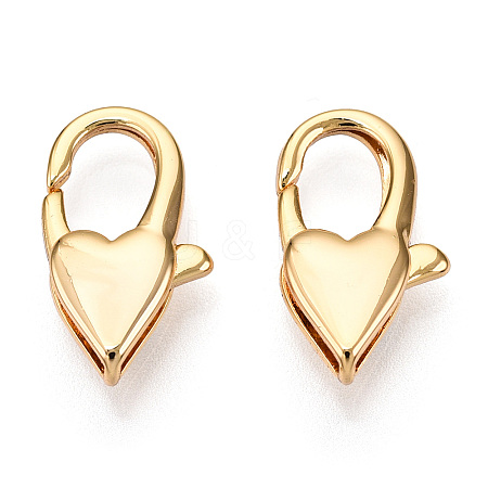 Brass Heart Lobster Claw Clasps X-KK-N254-14G-1