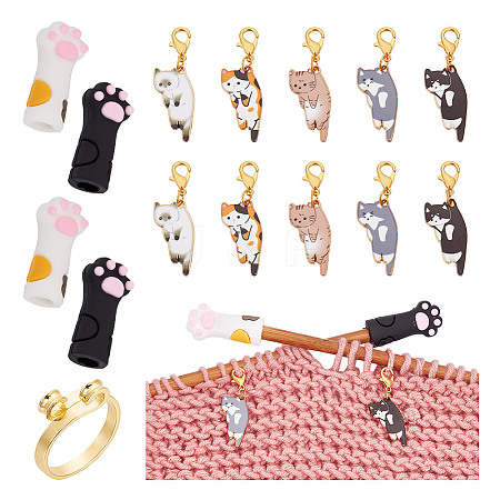 DIY Cat & Paw Print Knitting Tool Sets HJEW-NB00096-1