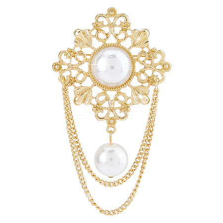 1Pc Flower Alloy Imitation Pearl Fringe Brooches JEWB-FH0002-30-1
