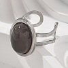 Oval Natural Grey Agate Finger Rings RJEW-M062-02P-12-5