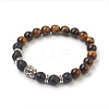 Natural Tiger Eye Beads and Natural Frosted Agate Beads Stretch Bracelets BJEW-JB03848-04-1