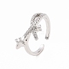 Clear Cubic Zirconia Asterism Open Cuff Ring RJEW-B028-10P-1