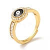 Enamel Evil Eye Adjustable Ring with Clear Cubic Zirconia RJEW-I087-17G-2